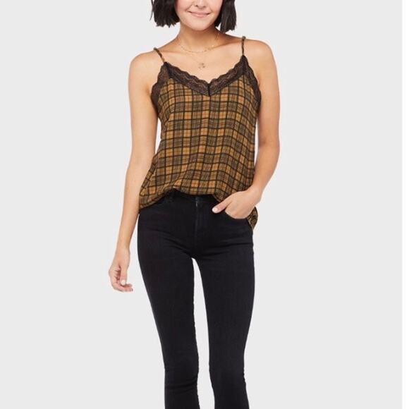 EVEREVE NWT Allison Joy Ryan Plaid Lace Cami Tank // M - Picture 1 of 8